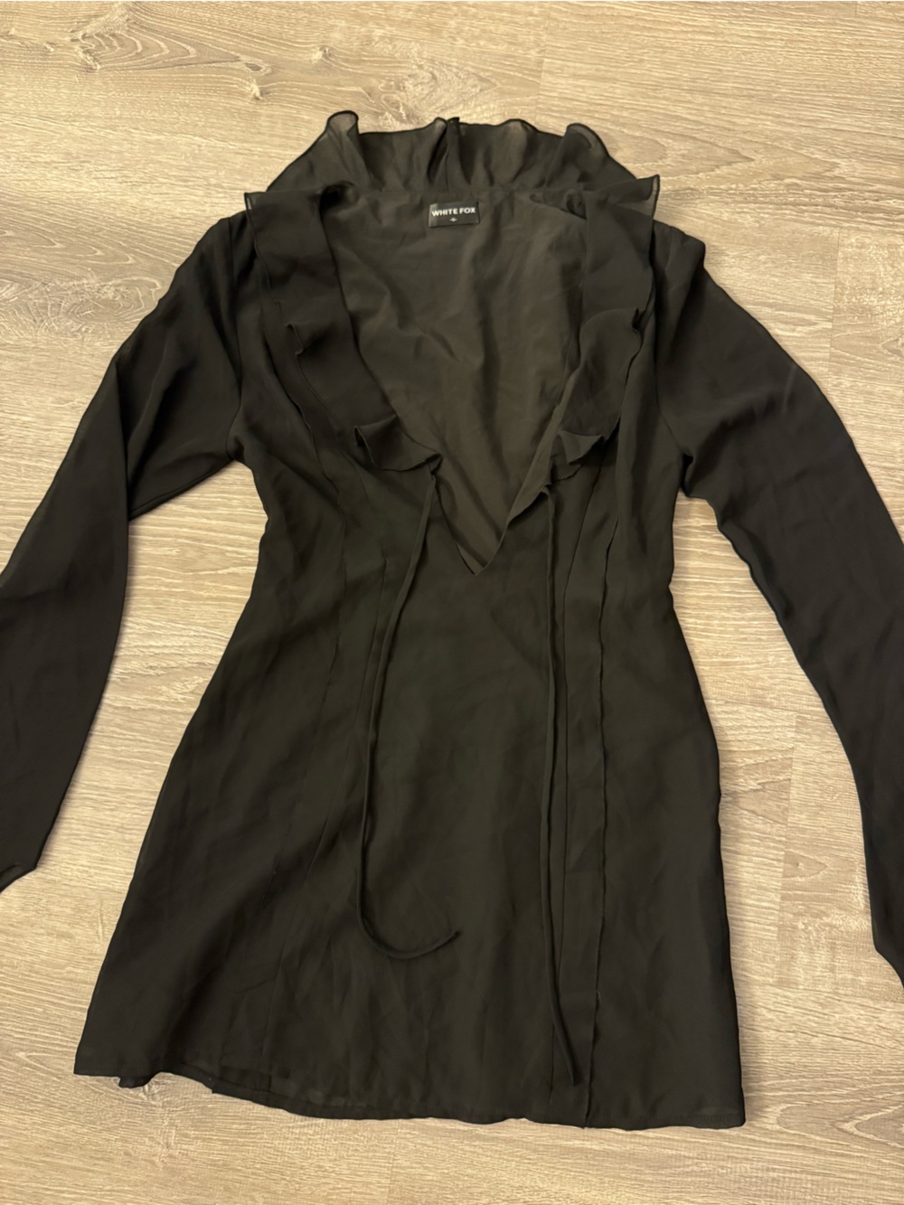 White Fox Boutique Black Ruffle-Trim Tie-Front Dress